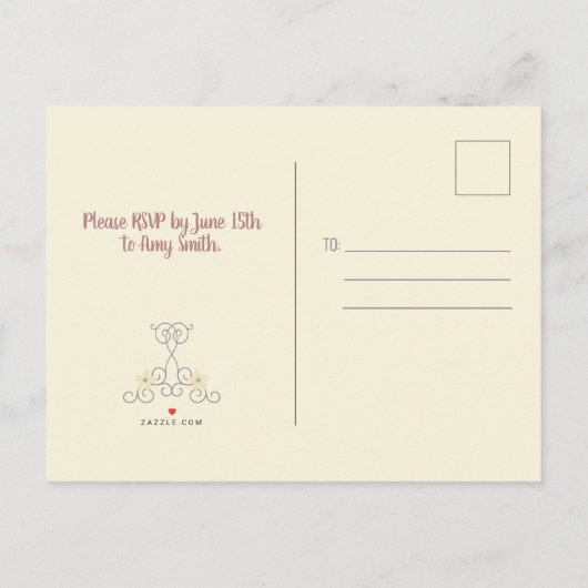 Bridal Brunch Vintage Rose Dusche Einladungspostkarte (Rückseite)