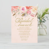 Bridal Brunch Wasserfarbe Blush Gold Script Einladung (Stehend Vorderseite)
