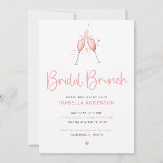 Bridal Brunch Wasserfarbe Rosa Einladung (Vorderseite)