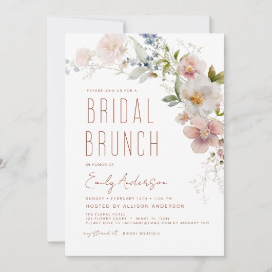 Bridal Brunch Wildblume Boho Elegante Dusche Einladung (Vorderseite)