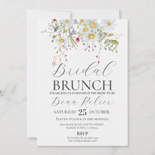 Bridal Brunch Wildblumen Daisy Stylish Blume Einladung (Vorderseite)
