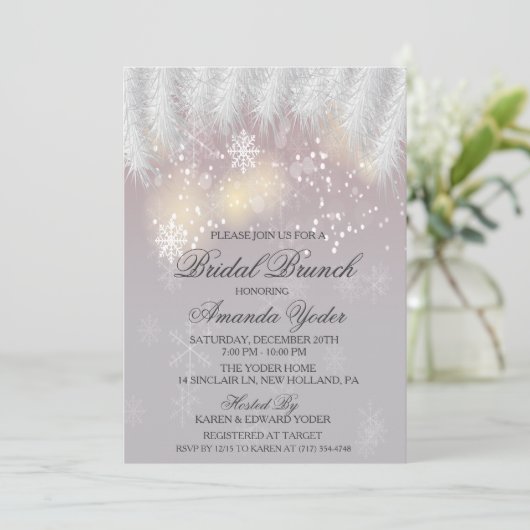 Bridal Brunch Winter Snowflake Einladung (Stehend Vorderseite)