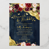 Bridal Burgundy Navy Gold Lace Brunch und Bubbly Folieneinladung (Vorderseite)