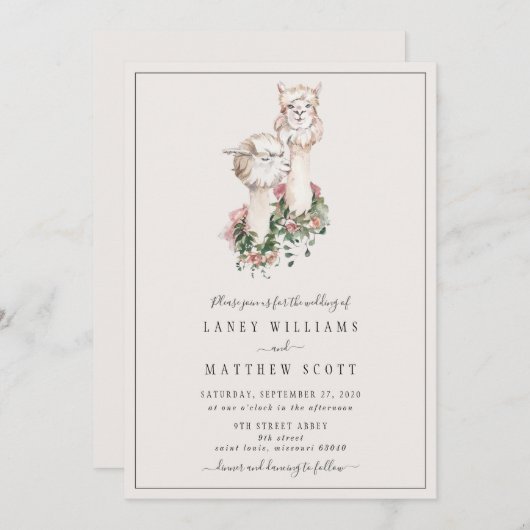 Bridal Couple Llama Einmalige Hochzeit Einladung (Vorne/Hinten)