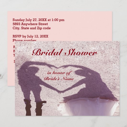 Bridal Couple Silhouette Herz in Sand Wedding Einladung (Vorne/Hinten)