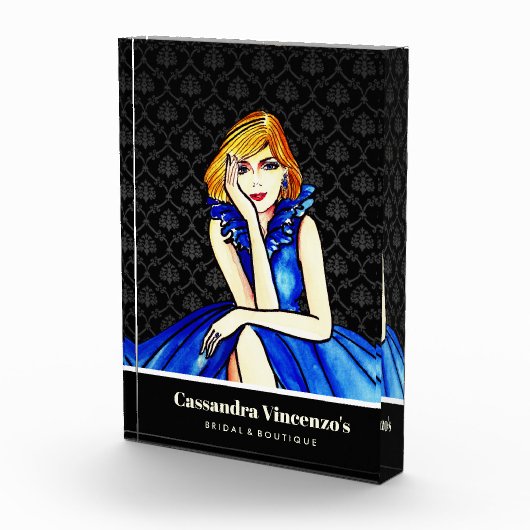 Bridal Dark Royal Blue Cocktail Gown Black Damask Fotoblock (Rechts)