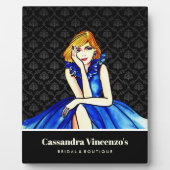 Bridal Dark Royal Blue Cocktail Gown Black Damask Fotoplatte (Vorderseite)