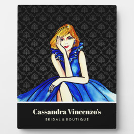 Bridal Dark Royal Blue Cocktail Gown Black Damask Fotoplatte