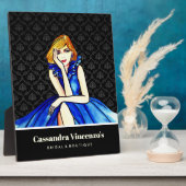 Bridal Dark Royal Blue Cocktail Gown Black Damask Fotoplatte (Seite)