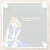 Bridal Dark Royal Blue Cocktail Gown Black Damask Glasuntersetzer (Rückseite)