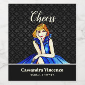 Bridal Dark Royal Blue Cocktail Gown Black Damask Weinetikett (Einzelnes Label)