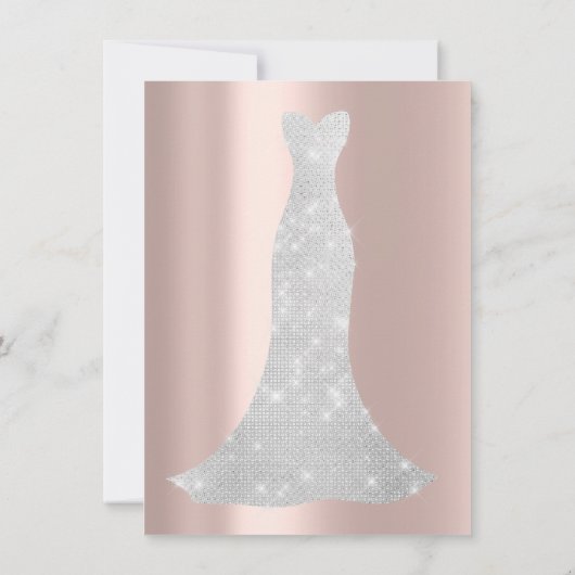 Bridal Dress Spark Rose Pastell Rosa Rose Diamond Einladung (Rückseite)