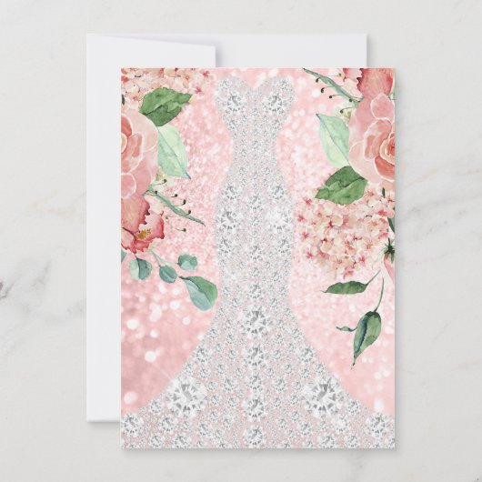 Bridal Dress Spark Rose Rosa Floral Einladung (Rückseite)