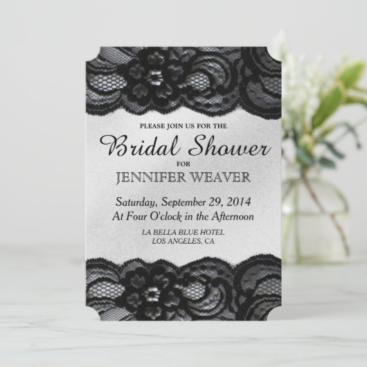 Bridal Dusche Einladung Black Lace and Satin (Stehend Vorderseite)