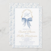 Bridal Dusche Einladung Blue Damask und Gold (Vorne/Hinten)