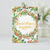 Bridal Dusche Einladung Blumengold Glitzer Green (Stehend Vorderseite)