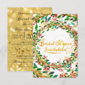 Bridal Dusche Einladung Blumengold Glitzer Green (Vorne/Hinten)