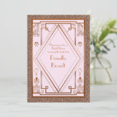 Bridal Dusche Einladung, Gatsby, Glitzer pink Einladung (Stehend Vorderseite)