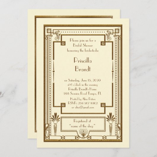 Bridal-Dusche Einladung, großartiges Gatsby-Metall Einladung (Vorne/Hinten)