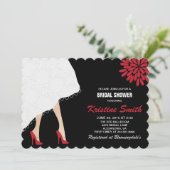 Bridal Dusche Einladung mit roten High Heel Schuhe (Stehend Vorderseite)