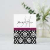 Bridal-Dusche Einladung Monogramm WeinDamast (Stehend Vorderseite)