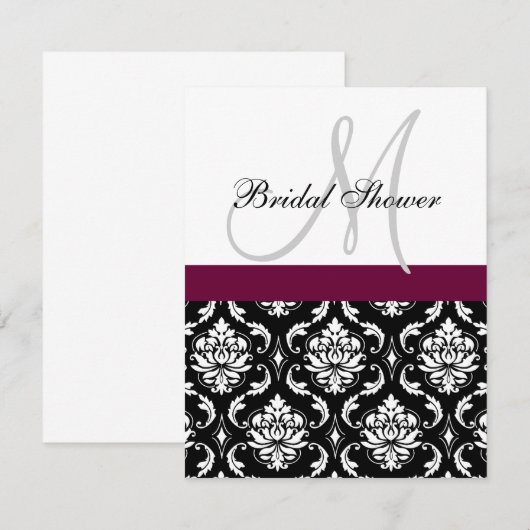 Bridal-Dusche Einladung Monogramm WeinDamast (Vorne/Hinten)