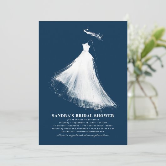 Bridal Dusche Einladung Navy Blue Modern Ethereal (Stehend Vorderseite)
