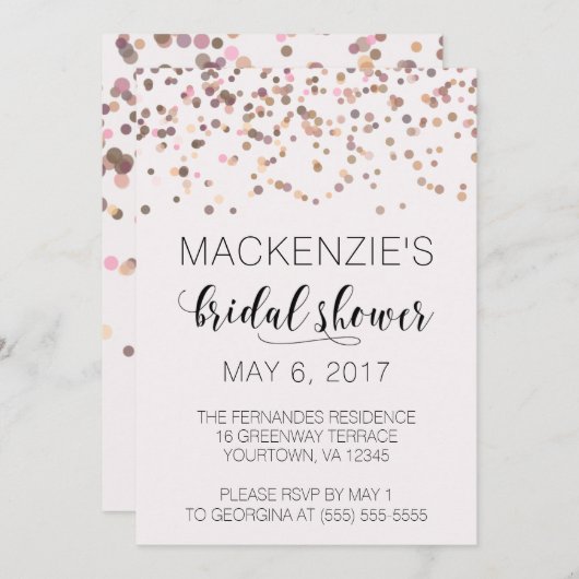 Bridal Dusche Einladung - Rosa Rose Gold Confetti (Vorne/Hinten)