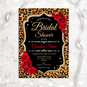 Bridal Dusche Einladung Rote Rosen Leopard Print