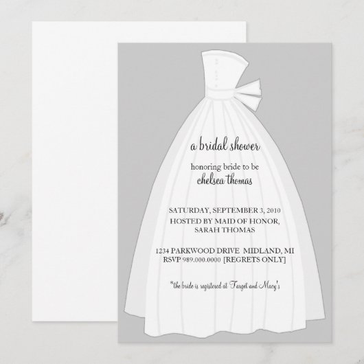 Bridal-Dusche Einladung {Silber} (Vorne/Hinten)