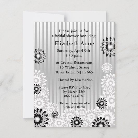 Bridal-Dusche Einladung Silberne Blume (Vorderseite)