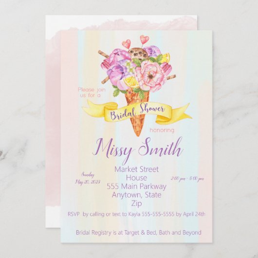 Bridal Dusche Einladung, Thema Eiscreme Einladung (Vorne/Hinten)