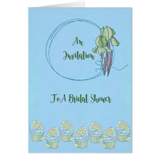 Bridal Dusche Einladungskarte, blau mit Iris (Vorne)