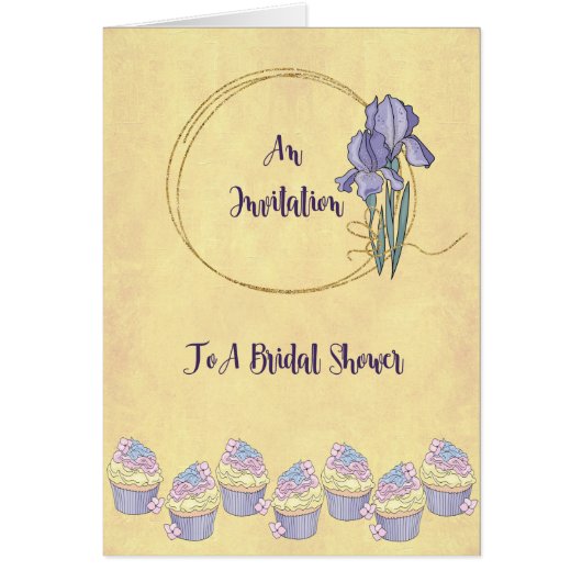 Bridal Dusche Einladungskarte, Gold mit Iris (Vorne)