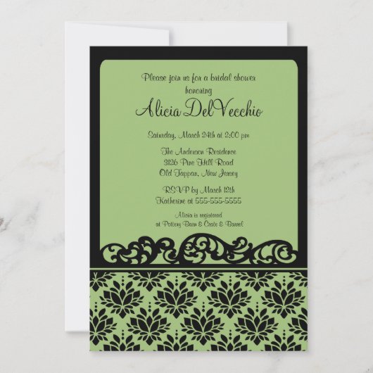 Bridal-Dusche "Green & Black Damask" Einladung (Vorderseite)