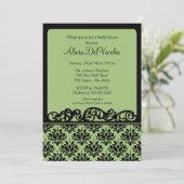 Bridal-Dusche "Green & Black Damask" Einladung (Stehend Vorderseite)