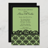 Bridal-Dusche "Green & Black Damask" Einladung (Vorne/Hinten)