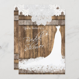 Bridal 👰 Dusche in rustikalem Holz und weißer Spi Einladung