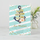 Bridal-Dusche mit gestreiftem nautischen Gold Einladung (Stehend Vorderseite)