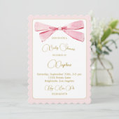 Bridal Dusche Pink Wasserfarben Bow Cute Einladung (Stehend Vorderseite)