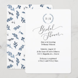 Bridal-Duscheinladung mit blauem Lorbeermonogramm Einladung