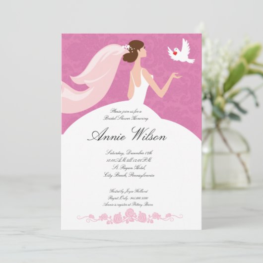 Bridal-Duschkarte mit weißer Taube Einladung (Stehend Vorderseite)
