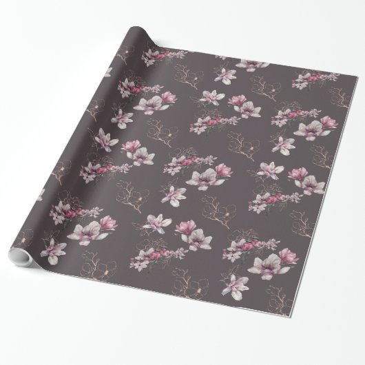 Bridal Dusty Burgundy Blume und Vögel Geschenkpapier (Ungerollt)