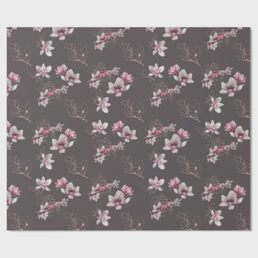 Bridal Dusty Burgundy Blume und Vögel Geschenkpapier (Flach)