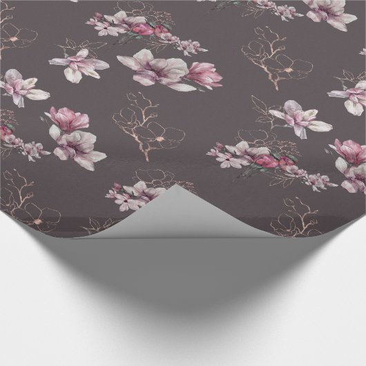 Bridal Dusty Burgundy Blume und Vögel Geschenkpapier (Ecke)