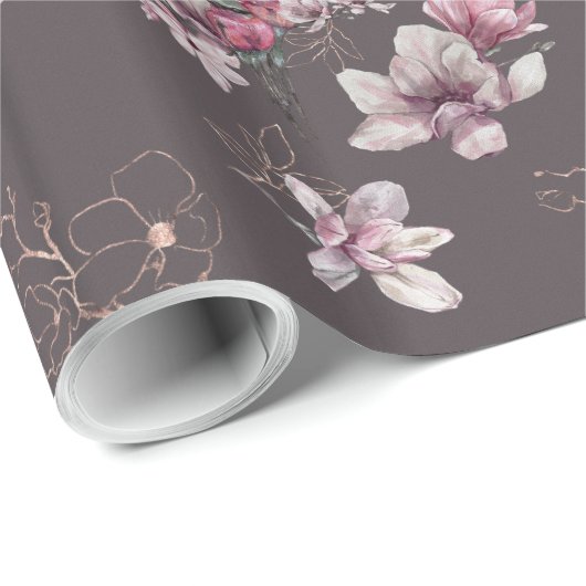 Bridal Dusty Burgundy Blume und Vögel Geschenkpapier (Rolleneckpunkt)