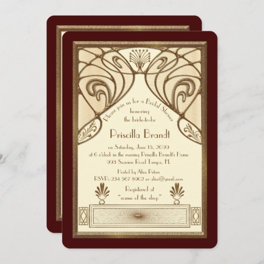 Bridal Duwer Einladung, großartig Gatsby Elfenbein Einladung (Vorne/Hinten)