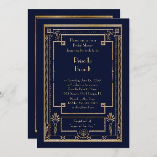 Bridal Duwer Einladung, große Gatsby Goldmedaille  Einladung (Vorne/Hinten)