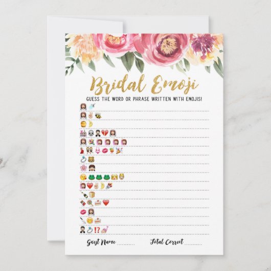 Bridal emoji game with Answers Brautparty Card Einladung (Vorderseite)