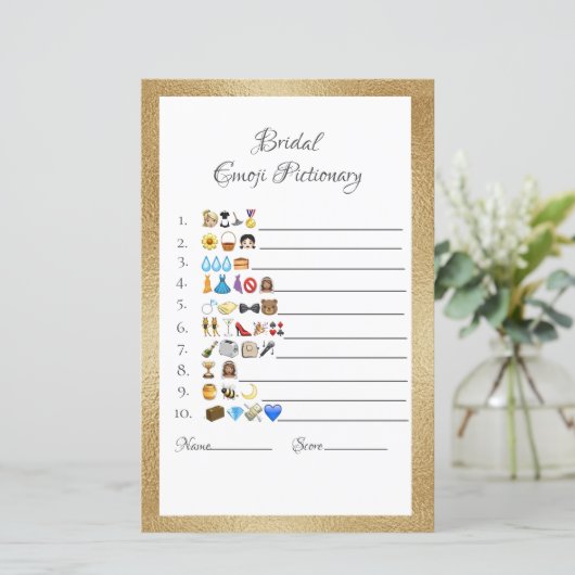 Bridal Emoji Pictionary Game Paper Sheet (Stehend Vorderseite)